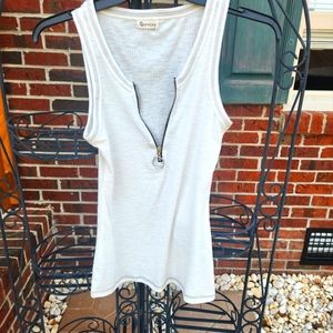 Womens White Tank Top Grey Stiching and Zipper Detail Small